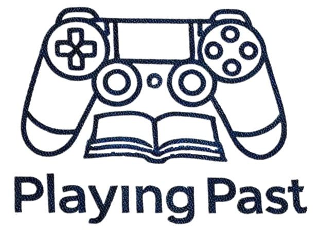 Un logotipo que muestra el contorno de un mando de juego con un libro debajo. El texto "Playing Past" está escrito debajo del gráfico.